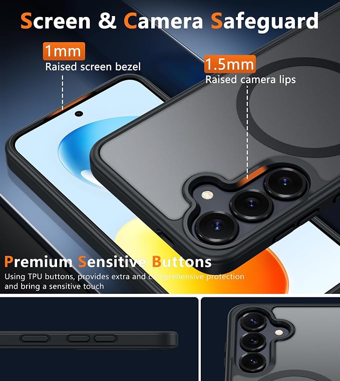 FNTCASE for Samsung Galaxy S25 Case: for Galaxy S24 Cases Magnetic Military Grade Drop Protection Translucent Cell Phone Cover - Slim Durable Shockproof Protective Bumper Cases- 6.2 inches (Black) | Magnetic Phone Cases, 14FT Military Grade Drop Protec...