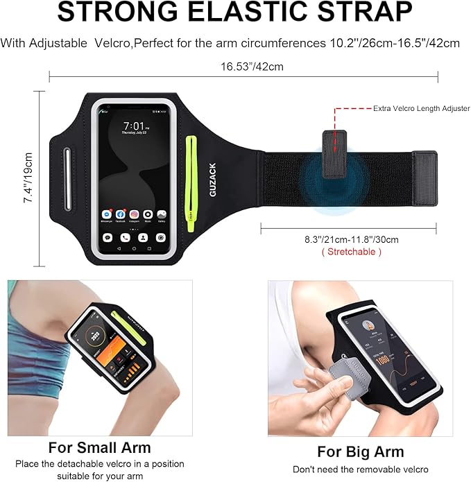 GUZACK Running Armband for iPhone 17 16 15 14 13 12 Pro Max/Plus/XR/XS, Galaxy S25/S24/S23/S22, with Card Slot & Key Pockets, Sports Arm Bands Cell Phone Holder Fit Up to 6.9 Inches Phone
