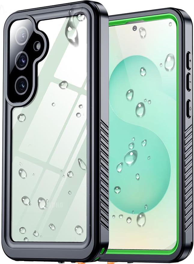 SPIDERCASE Upgraded for Samsung Galaxy S25 Plus Case Waterproof,Built-in Screen & Camera Lens Protector[IP68 Underwater] [Military Grade Shockproof] Full Body Protection Phone Case,Green/Clear