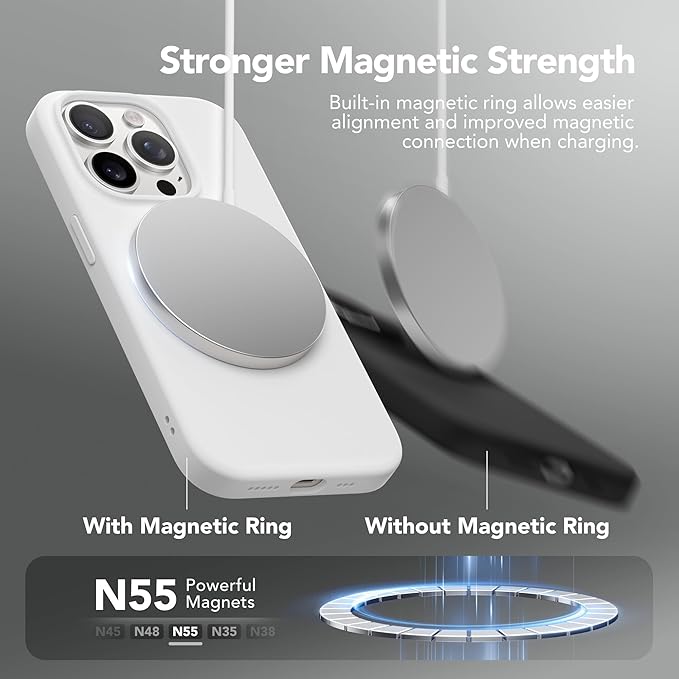 GONEZ Magnetic for iPhone 15 Pro Case, Compatible with MagSafe, [Screen Protector + Camera Lens Protector], Silicone Shockproof Anti-Scratch Protective Phone Case 6.1 inch, White