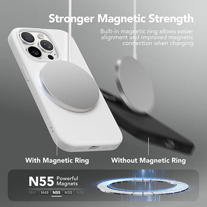 GONEZ Magnetic for iPhone 15 Pro Case, Compatible with MagSafe, [Screen Protector + Camera Lens Protector], Silicone Shockproof Anti-Scratch Protective Phone Case 6.1 inch, White