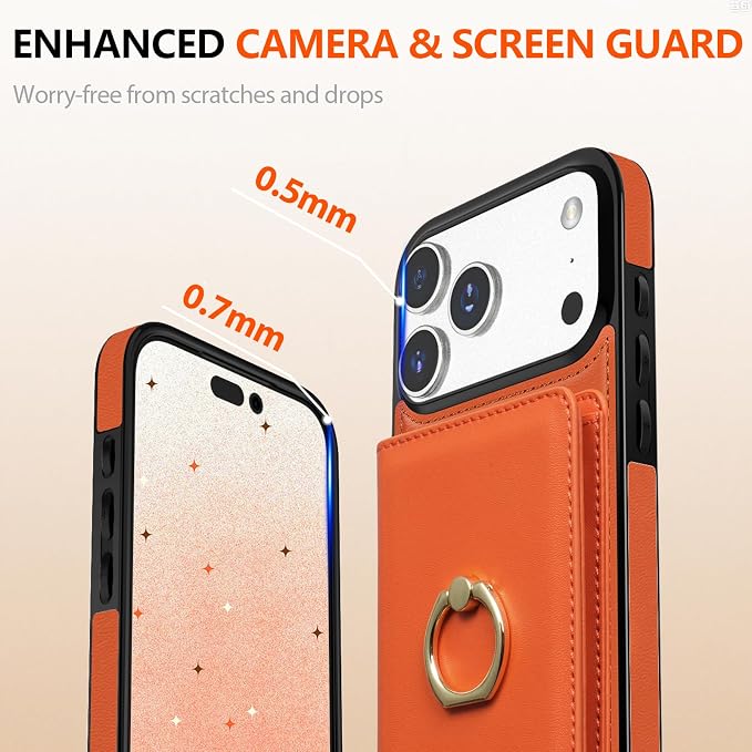LOHASIC for iPhone 17 Pro Case Wallet with Card Holder, 360° Rotation Ring, RFID Blocking, 5 Card Slots, PU Leather 6.3" Cover for Apple 17 Pro Men Women, Orange