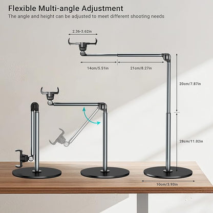 Overhead Phone Mount for Video Recording, Aluminum Overhead Tripod for iPhone, Desk Phone Camera Stand for Cooking, Nail Techs, Filming, Live Streaming