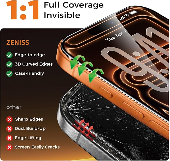 NeverBreak 9H+ Hardness for iPhone 17 Pro Max Screen Protector 12FT Military Grade Protection (Scratch, Shatter, Drop Resistance) Tempered Glass Full Edge Coverage 6.9", 2 Pack with De-Bubble Card