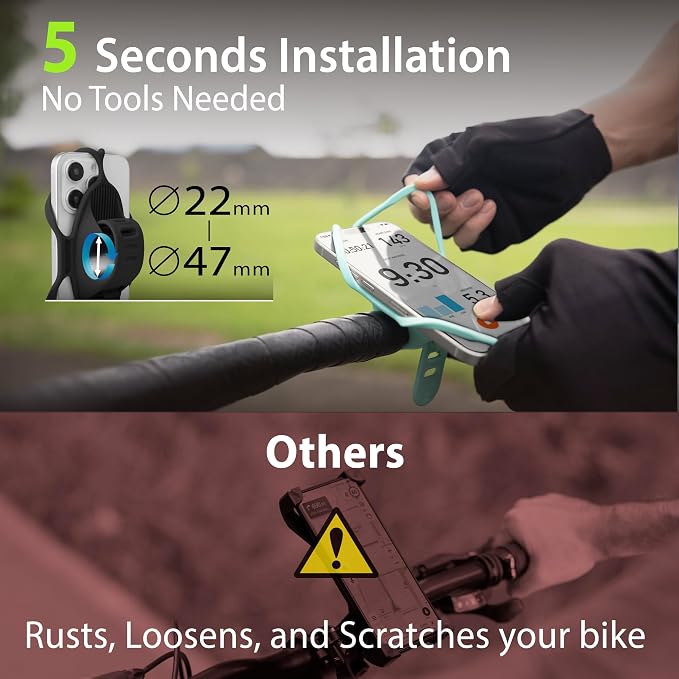 Bone Bike Tie 5, Bike Cell Phone Mount for Handlebar, Scratch-Free Silicone Holder with Anti-Slip & Shock-Absorbing Design, Cycling Phone Holder Compatible with Most Smartphones (Red - Handlebar)