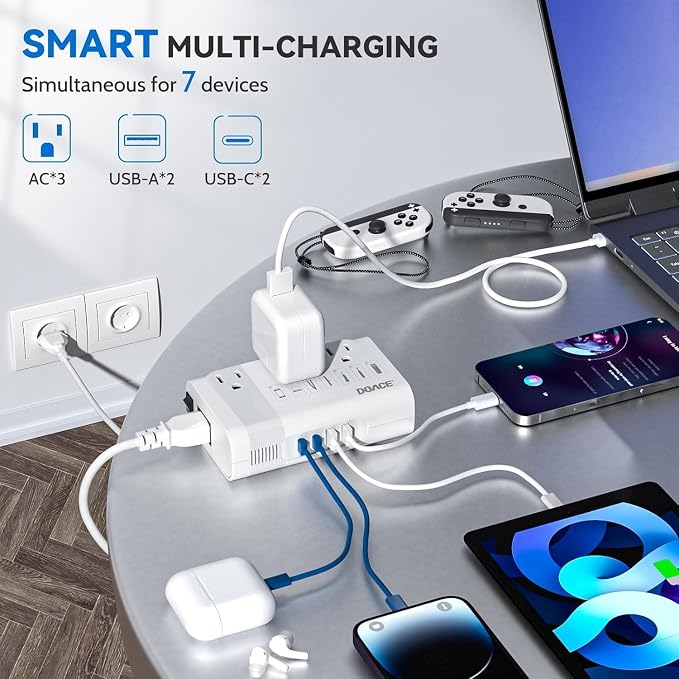 DOACE 350W Voltage Converter US to Europe for Hair Straightener Curling Iron CPAP –220V to 110V Converter for European Travel, 7 in 1 Power Converter Adapter Combo with 3 AC & 2 PD & 2 USB Chargers
