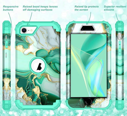 Hocase for iPhone SE 2022/2020 Case, Heavy Duty Shockproof Protection Hard Plastic+Silicone Rubber Hybrid Protective Case for iPhone SE 3rd/2nd Generation (4.7") - Mint Green