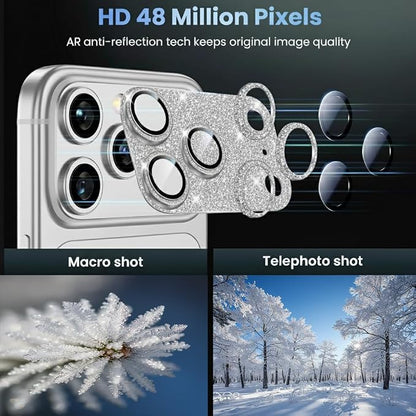 Glitter Bling Ring Camera Lens Protector cover for iPhone 17 Pro Max Women, for iphone 17 pro max camera protector 9H Hardness Tempered Glass Lens Protector, Anti-Scratch, Cosmic (sliver)
