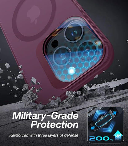 for iPhone 15 Pro Max Case with Camera Cover Stand [Built-in 9H Camera Lens Protector][Fit for Magsafe] Military Grade Shockproof Translucent Matte Magnetic Phone Case 6.7", Red