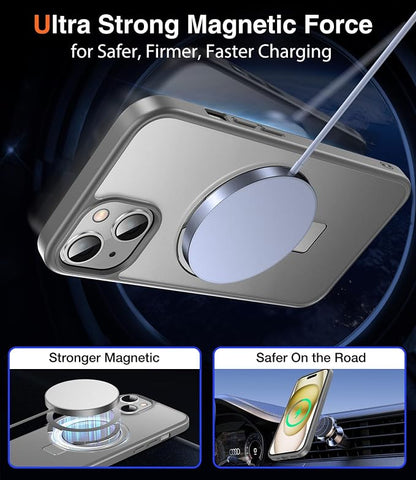 Chicfun 3-in-1 [Magnetic+Kickstand+Ring Holder] for iPhone 15 Case Stand Ring Holder Compatible with MagSafe, Magnetic Military Shockproof Protective iPhone 15 Phone Case Kickstand Cover Grey