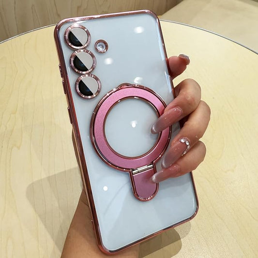 Magnetic Ring Case for Samsung Galaxy S24 Plus Case Kickstand Compatible with MagSafe Built-in Camera Lens Protector Shockproof Phone Case for Samsung S24Plus - Pink