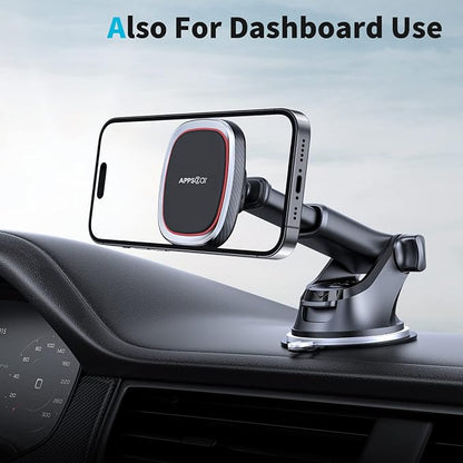APPS2Car Magnetic Phone Mount, Dashboard & Windshield Suction Cup Car Phone Holder Mount with 6 Strong Magnets, Adjustable Telescopic Arm, Compatible with iPhone & Android Smartphones