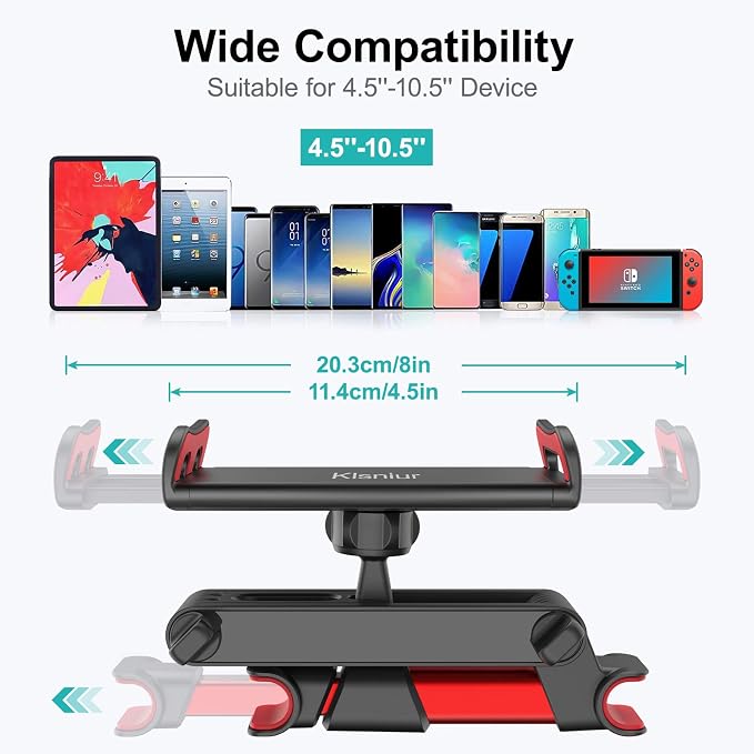 Car Headrest Mount, Tablet Headrest Holder, Car Backseat Seat Mount Holder Universal 360° Rotating Adjustable for All 6"-10.5" Tablet iPad iPad Air iPad mini,Samsung(Red)