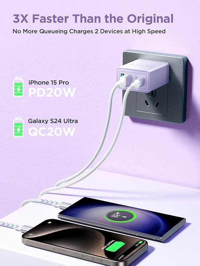 USB C Wall Charger, 40W 4-Port Fast USB C Charger Block Dual Port PD + QC Wall Plug Multiport Type C Charging Block for iPhone 17 16 15 14 13 12 11 Pro Max XS XR 8, iPad, Samsung Phone, Tablet