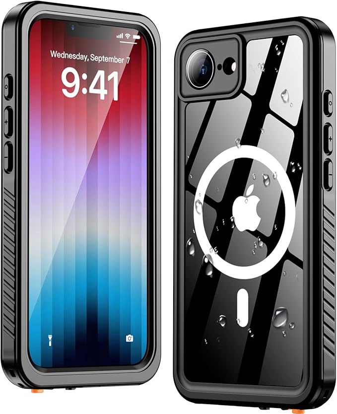 Oterkin Waterproof Case for iPhone 17e / 16e Case Compatible with MagSafe Accessories, Full Body Shockproof Rugged Phone Case with Built-in HD Screen & Lens Protector 12FT Military Grade (MS-Black)