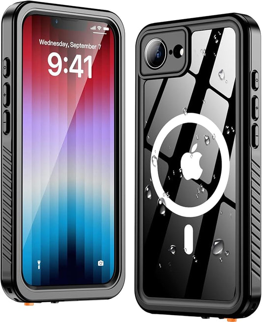 Oterkin Waterproof Case for iPhone 17e / 16e Case Compatible with MagSafe Accessories, Full Body Shockproof Rugged Phone Case with Built-in HD Screen & Lens Protector 12FT Military Grade (MS-Black)