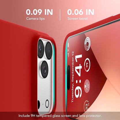 GONEZ Magnetic for iPhone 17 Pro Case, Compatible with MagSafe, [Screen Protector + Camera Lens Protector], Liquid Silicone Anti-Scratch Shockproof Protective Phone Case 6.3 inch, Red
