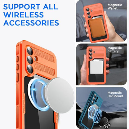 AICase Waterproof Case for Samsung Galaxy S26 with MagSafe Support Clear Water Proof Snowproof/Dustproof/Shockproof,IP68 360 Full Body Protection Fully Sealed Underwater Cover for Galaxy S26_Orange