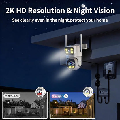Cameras for Home Security with Dual Lens, 2.4G/5G Outdoor Security Camera, WiFi Camera for Home Security, Color Night Vision, 2-Way Audio, Auto Tracking, 24/7 Continuous Recording