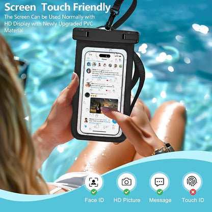 Waterproof Case Compatible with iPhone 14 Pro Max/13/12/11/XR/X/SE/8/7, Galaxy S22/S21 Google up to 7.5" IPX8 Dry Bag Vacation Essentials (Black)