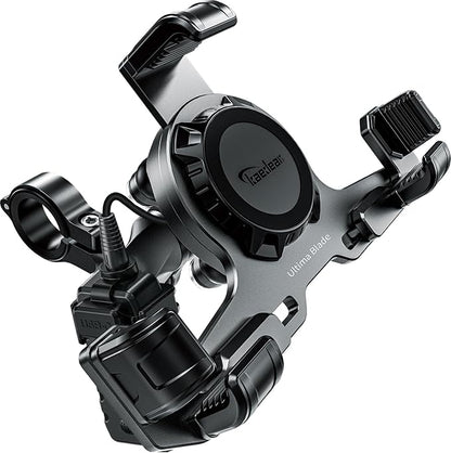 Kaedear Premium Motorcycle Phone Mount, Ql Wireless Charging, Aluminum, Anti-Vibrations, USB Charging, Quick Release Button, Durable, Anti-Theft Mount, Ultima Blade KDR-M27PA-BK (Black)