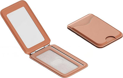 Upgraded for Magsafe Wallet, Strong Magnetic Phone Wallet with Adjustable Stand, Built in Makeup Mirror, 5 Card Holder, Rfid Blocking(Brown fold)