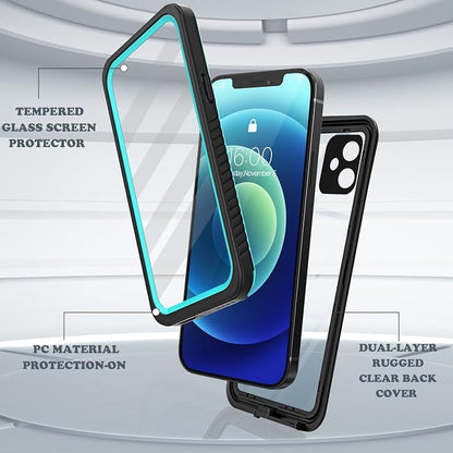 Diverbox for iPhone 12 Waterproof Case,Waterproof Shockproof Dustproof IP68 Full-Body Hard Case Built-in Screen Protector Underwater Outdoor Waterproof Cover for iPhone 12,6.1 in (Teal)
