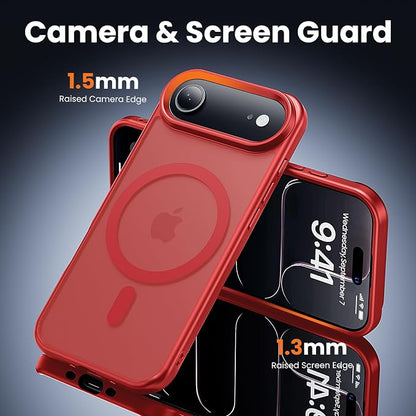 3 in 1 for iPhone Air Case Matte Red,Fits MagSafe, Screen Protector*1 Camera Lens Protector*1,Matte Skin Feeling Back, Cover Military-Grade Protection