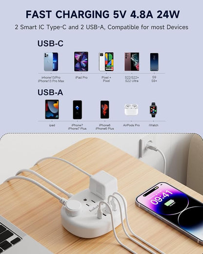 Brazil Power Adapter, Brazil Extension Cord 3FT | Outlet Adapter for Brazil with 3 American Outlets 4 USB Ports (2 USB-C) Total 24W, Type N Plug Adapter for Brazil
