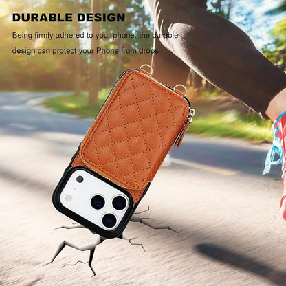 Bocasal Crossbody Wallet Case for iPhone 17 Pro, RFID Blocking PU Leather Zipper Handbag Purse Flip Cover, Kickstand Folio Case with Card Slots Holder Wrist Strap Lanyard 5G 6.3 Inch (Brown)