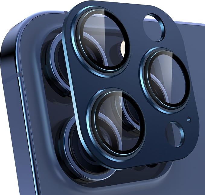 YWXTW for iPhone 15 Pro/iPhone Pro Max Camera Lens Protector, [1:1 Perfect Fit] Matte Metal Anti Scratch Tempered Glass Screen Protector Accessories, Case Friendly (Blue Titanium), Pro/Pro Max