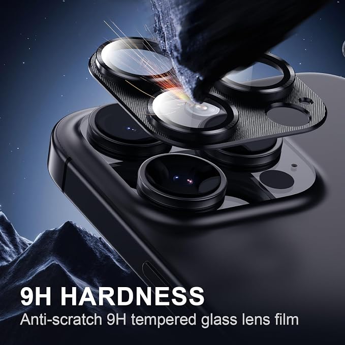 AFARER Lens Protector for iPhone 16 Pro/16Promax [Strong Adsorption][Case Friendly][Easy Installation],Aluminum Tempered Glass Camera Screen Cover-Black Titanium (1 PCS)