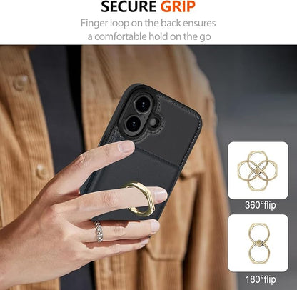 LOHASIC for iPhone 17 Case Wallet with Card Holder, 360° Rotation Ring, RFID Blocking, 5 Card Slots, PU Leather 6.3" Cover for Apple 17 Men Women, Black