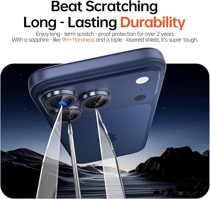 2 Pack Camera Lens Protector for iPhone 17 Pro Max/17 Pro/16 Pro Max/16 Pro/15 Pro Max/15 Pro/14 Pro Max/14 Pro [1:1 Invisible Fit] Military Grade Glass & Metal Camera Lens Cover, Blue
