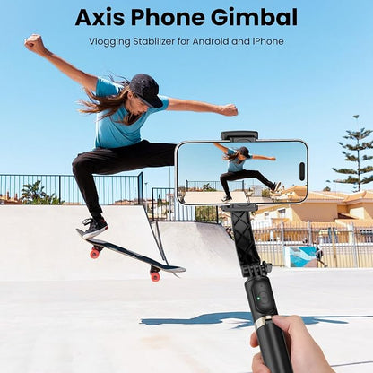 Smartphone Gimbal Stabilizer, 1-Axis Auto Balance & 360° Rotation, Extendable Aluminum Selfie Stick Tripod with Remote Control for iPhone & Android,Travel, Vlogging, TikTok, YouTube