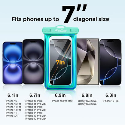 ProCase 2 Pack Floating Waterproof Phone Pouch IPX8,Universal Dry Bag Fits iPhone 17/16/15/14/13 Series,Galaxy S24/S23/S22, Pixel 8/7 (Up to 7”),Touchscreen,Underwater & Snow Protection -Whitegreen
