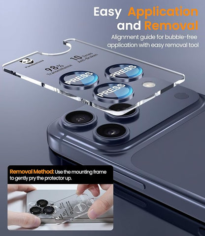 PandaShield 2-Pack Anti-Reflection Camera Lens Protector for iPhone 17/16/15 Pro & Pro Max, Easy Installation, Anti-Scratch, 9H Hardness, 98% Ultra Clarity, Maintains Original Lens Design - Blue