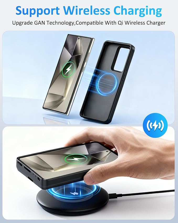 Battery Case for Samsung Galaxy S24 Ultra, 10000mAh Qi Wireless Charging Magnetic Rechargeable Extended Charge Case, Portable Protective Power Bank for Samsung S24 Ultra(6.8") Black