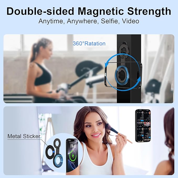 Magnetic Phone Grip Stand for Samsung Galaxy S26/S25 Ultra/S24 FE/Z Fold7/Flip7, MagSafe Ring Holder Gym Finger Magnet Grip Kickstand Dual-Sided Magnetic Car Mount for iPhone 17 Pro Max/16e/16 Pro Max