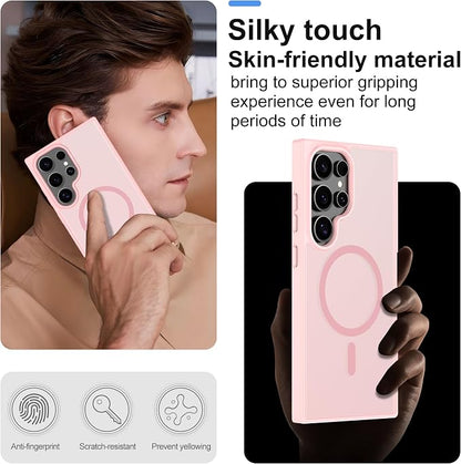 For Samsung Galaxy S24 Ultra Case [Compatible with Magsafe] Translucent Matte Magnetic S24 Ultra Phone Case,SlimThin Duty Shockproof Protection Cover with 2pc HD Screen Protector for S24 Ultra-Pink