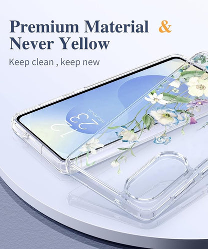GVIEWIN for Samsung Galaxy S25 Edge Case, Clear Floral Shockproof Protective Women Phone Case, Non-Yellowing, Screen&Camera Lens Protector for Galaxy S25 Edge 6.7",Aquilegia/White