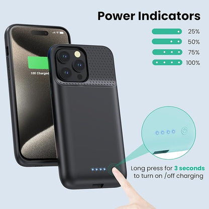 Feob Battery Case for iPhone 15 Pro Max, [2026 Upgraded] 8600mAh Slim Portable Smart Charging Case Rechargeable Protective Extended Charging Cover for iPhone 15 Pro Max Battery Pack (6.7 Inch)-Black