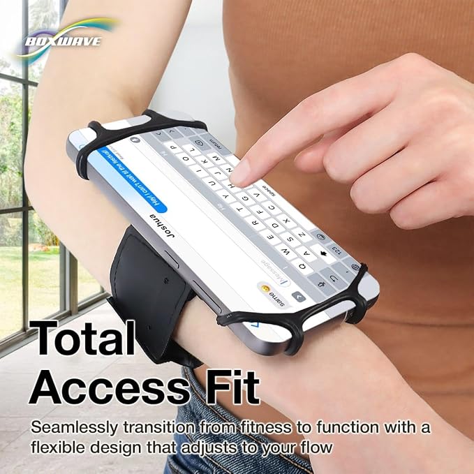 BoxWave Holster Compatible with AT&T Radiant Max - ActiveStretch Sport Armband, Adjustable Armband for Workout and Running - Jet Black