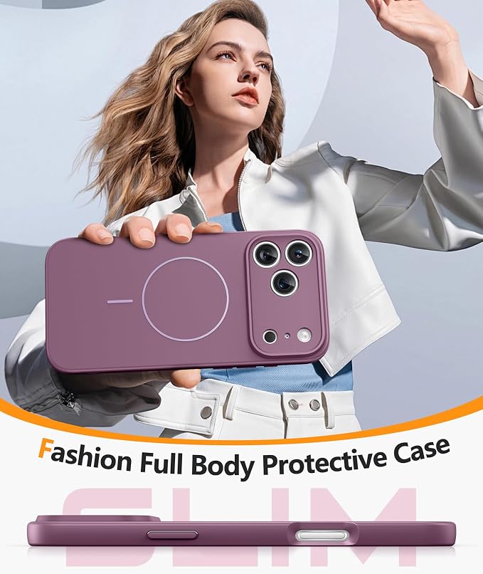 FNTCASE for iPhone 17 Pro Max Case: [Compatible with Magsafe] Integrated Silicone Phone Cases with [Full Camera Protection] [Screen Protector] Military Grade Shockproof Protective Cover - Full Purple