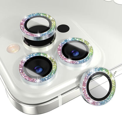 Choiche Compatible for iPhone 14 Pro/iPhone 14 Pro Max Camera Lens Protector Bling, 9H Tempered Glass Camera Cover Screen Protector Metal Ring Decoration Accessories (Glitter-Colorful)