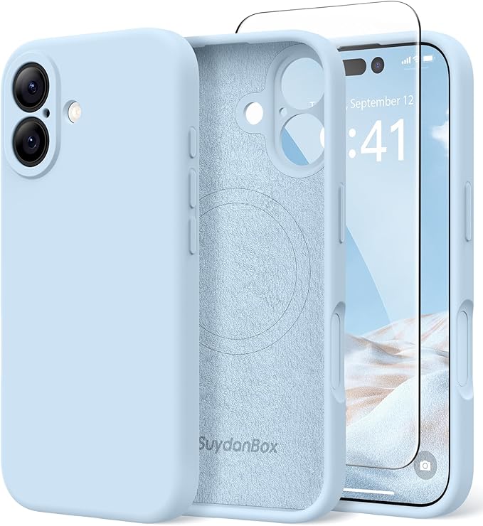 Magnetic for iPhone 17 Case, Compatible with MagSafe, [Full Camera Protection][Screen Protector] Silicone Shockproof Protective Phone Case for iPhone 17 6.3", Light Blue