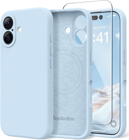 Magnetic for iPhone 17 Case, Compatible with MagSafe, [Full Camera Protection][Screen Protector] Silicone Shockproof Protective Phone Case for iPhone 17 6.3", Light Blue