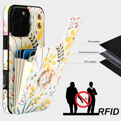 HAOPINSH for iPhone 16 Pro Max Wallet Case with Card Holder, 360°Rotation Ring Kickstand, Floral Flower Pattern, RFID Blocking Leather for Girls Women, Double Buttons Protective Cover 6.9"