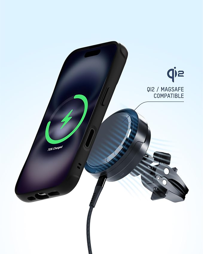 Mous 15W Qi2 Wireless Charging Vent Mount, Designed for MagSafe Car Phone Holder- Fast Cooling Magnetic Car Mount Charger Compatible with iPhone 17/16/15/14, Pixel 10, S26/S25 Series - Air Vent