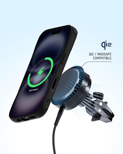 Mous 15W Qi2 Wireless Charging Vent Mount, Designed for MagSafe Car Phone Holder- Fast Cooling Magnetic Car Mount Charger Compatible with iPhone 17/16/15/14, Pixel 10, S26/S25 Series - Air Vent